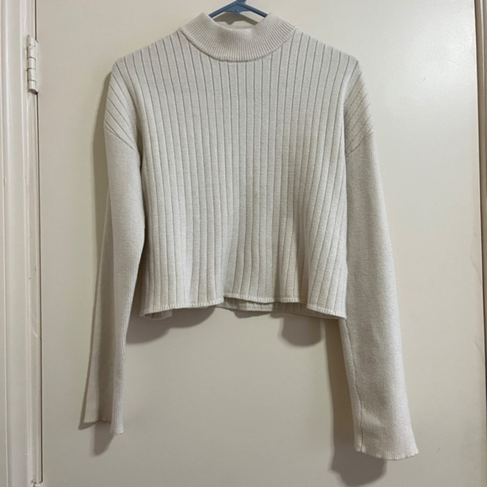 L.A. Hearts Womens Ribbed‎ Cropped Sweater XSmall Ivory Mock Neck Minimalist Y2K